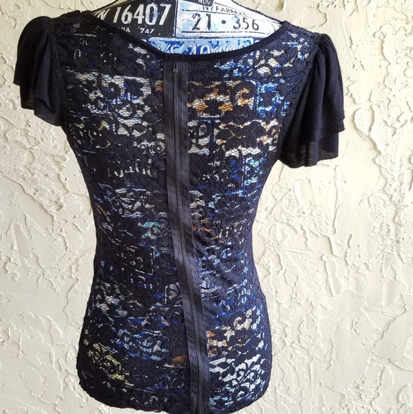 Bebe Black Lace Top S - Picture 2 of 7
